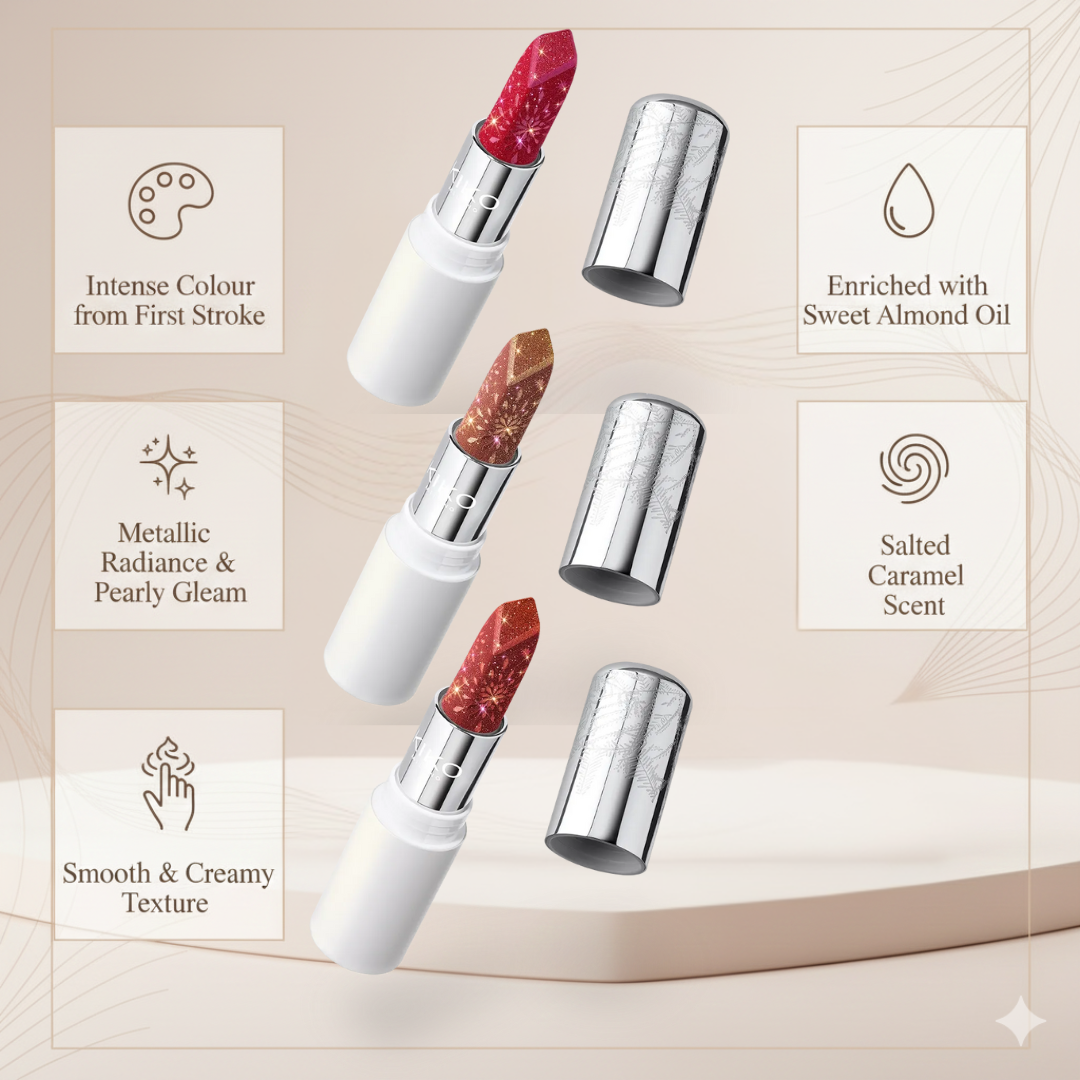 KIKO Sparkle Luxe 3-in-1 Lipstick Set | Metallic Shimmer Lipsticks | Long Lasting Creamy Formula