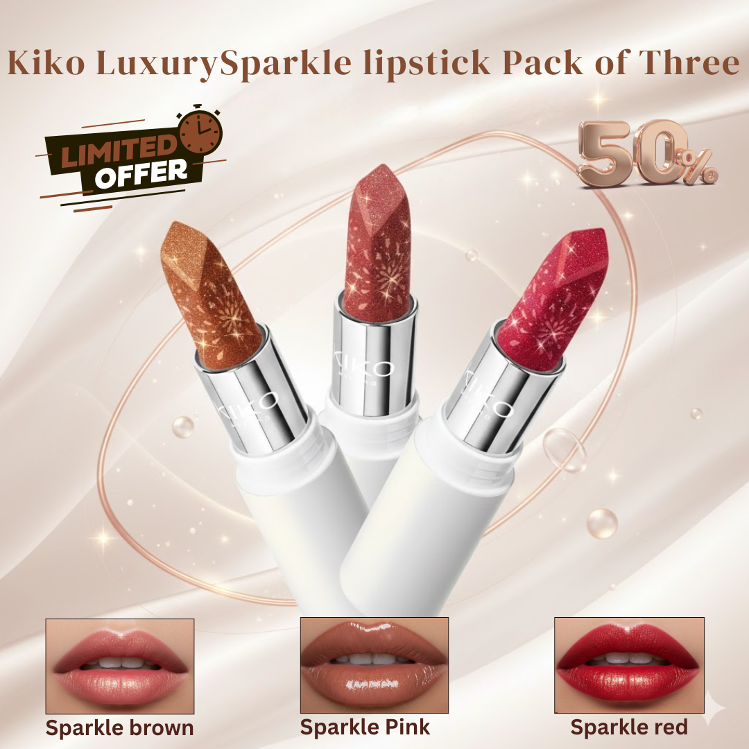 KIKO Sparkle Luxe 3-in-1 Lipstick Set | Metallic Shimmer Lipsticks | Long Lasting Creamy Formula