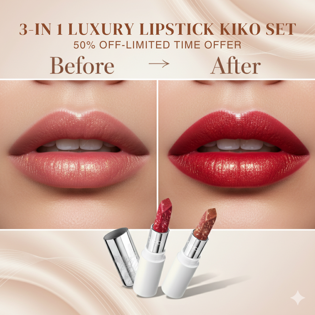 KIKO Sparkle Luxe 3-in-1 Lipstick Set | Metallic Shimmer Lipsticks | Long Lasting Creamy Formula