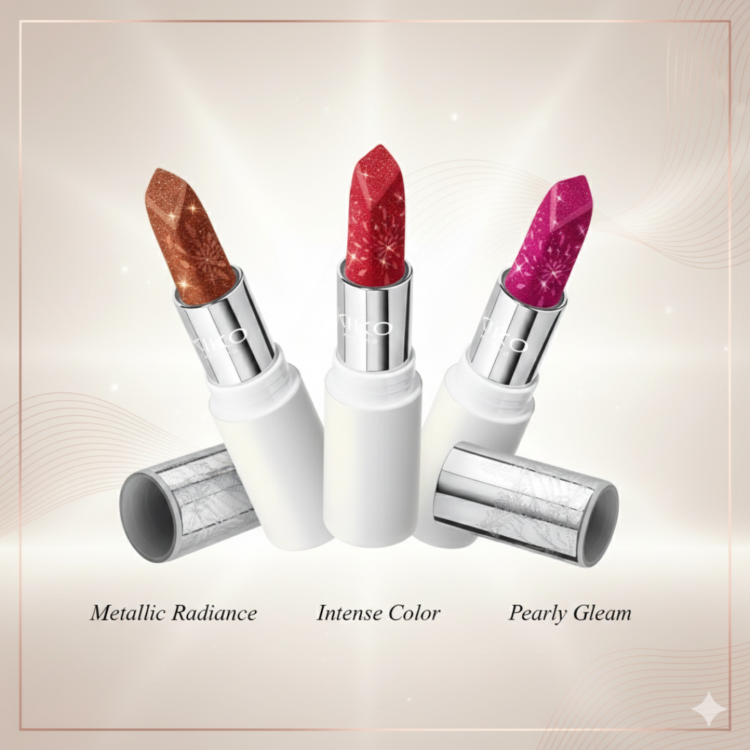 KIKO Sparkle Luxe 3-in-1 Lipstick Set | Metallic Shimmer Lipsticks | Long Lasting Creamy Formula